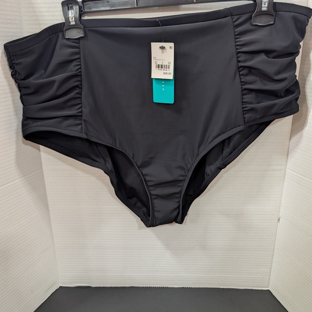 Aqua Green Black High-Waisted Bikini Bottom